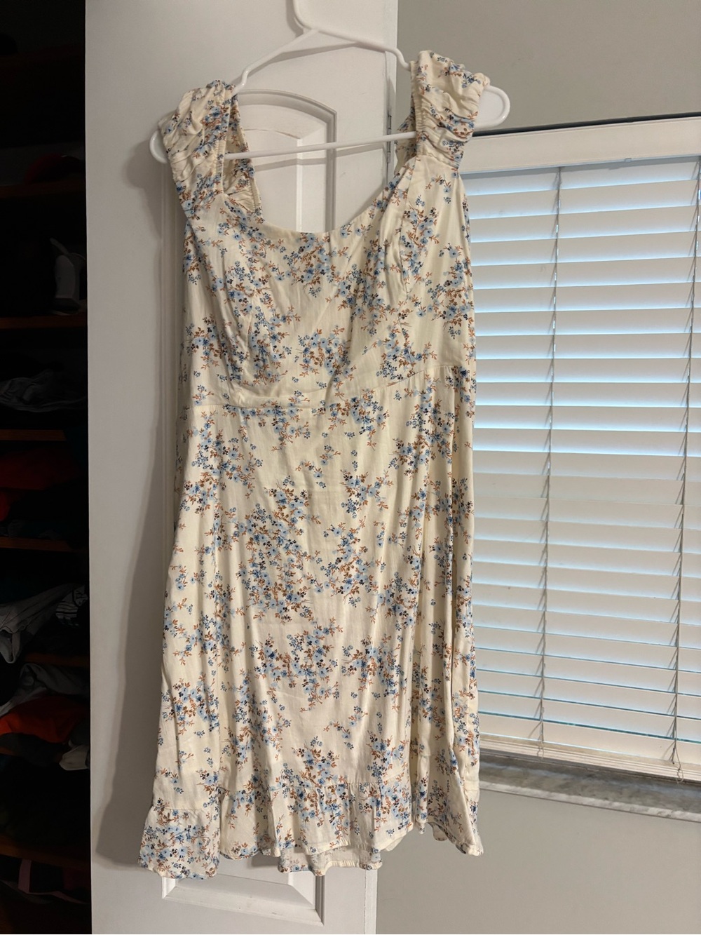 Old Navy Cream Mini Dress with Blue & Tan Floral Print